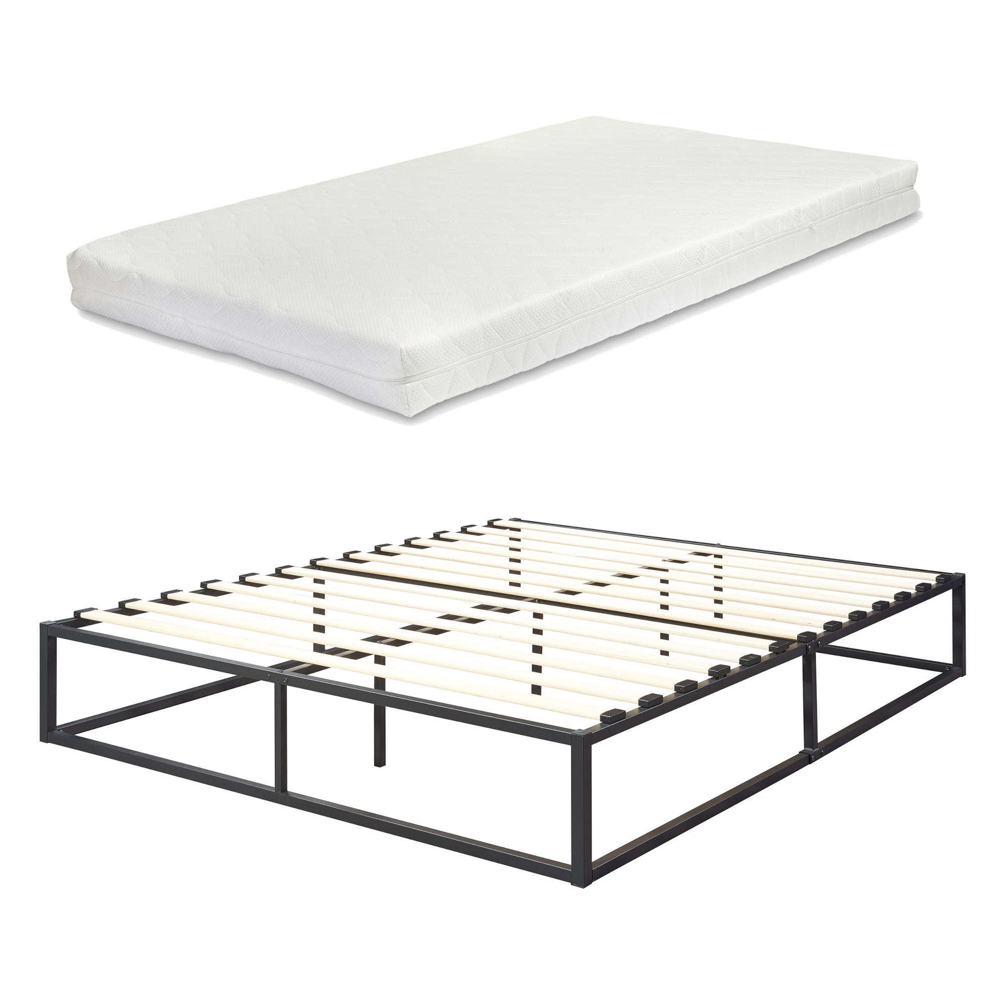 METALLBETT Kreta mit Matratze - Schwarz, Textil/Metall (140/200cm) - [en.casa]