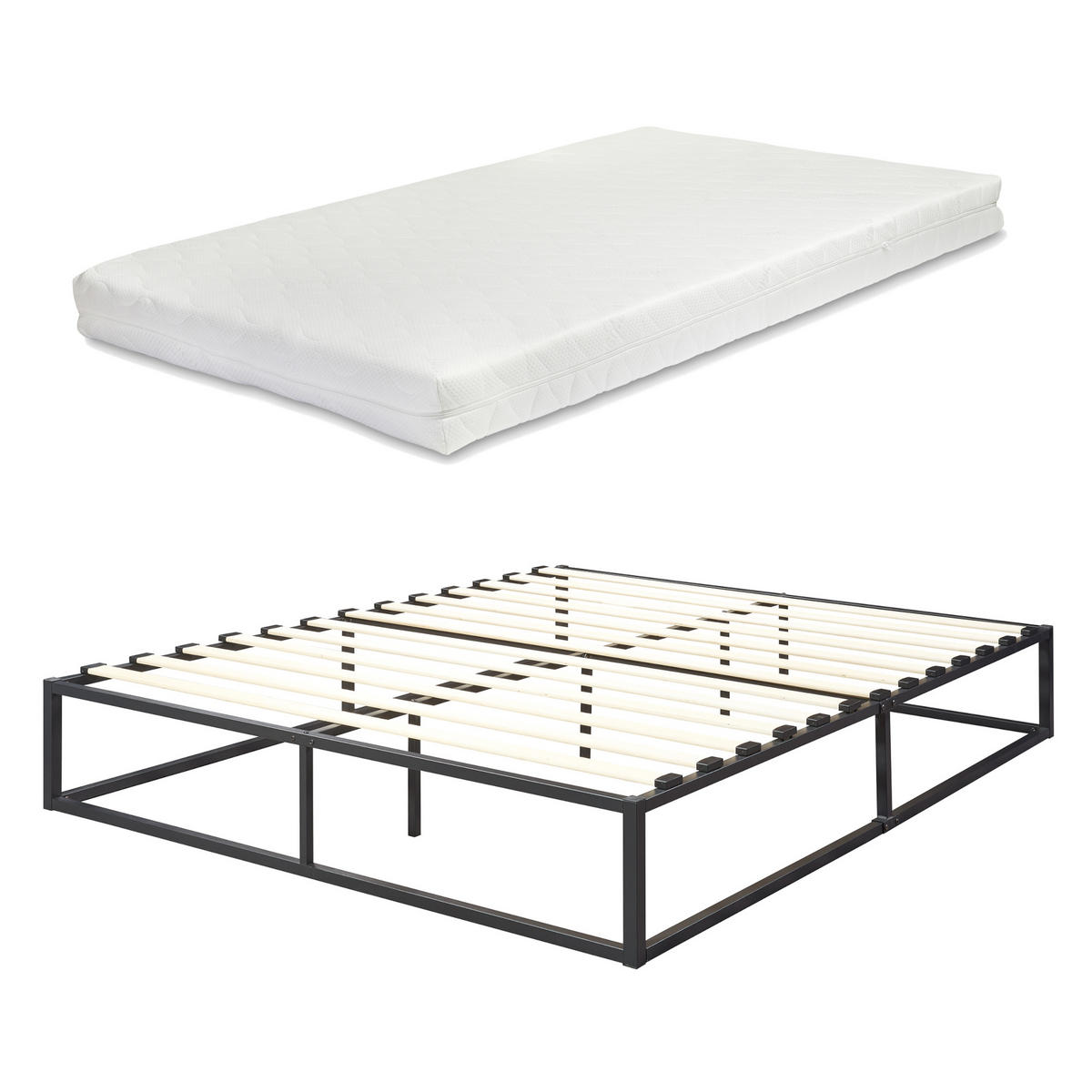 METALLBETT Kreta mit Matratze - Schwarz, Textil/Metall (180/200cm) - [en.casa]