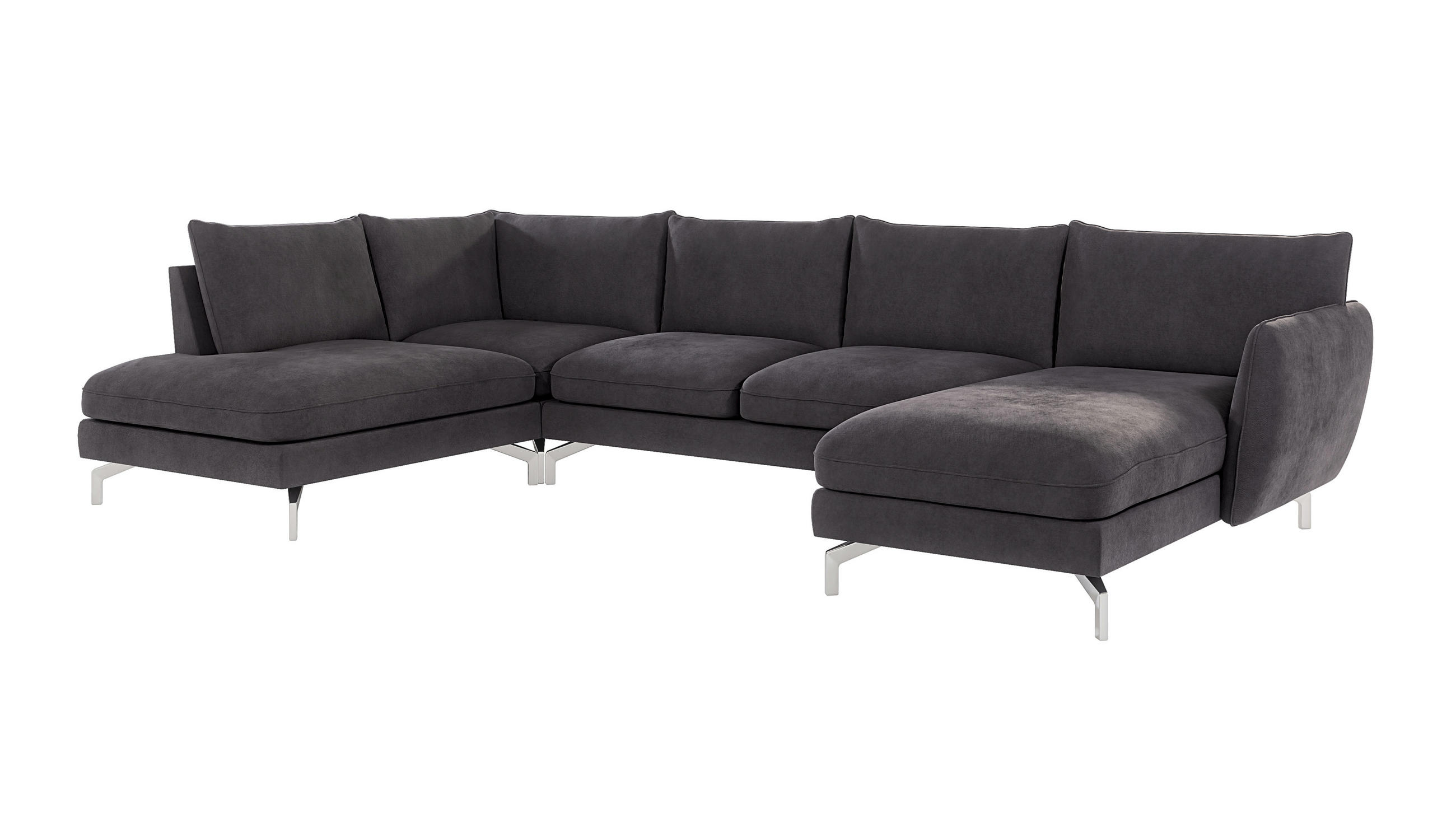 WOHNLANDSCHAFT Elou Graphit Luxusmicrofaser - Chromfarben/Graphitfarben, Textil/Metall (336/87/200cm) - S-Style Möbel