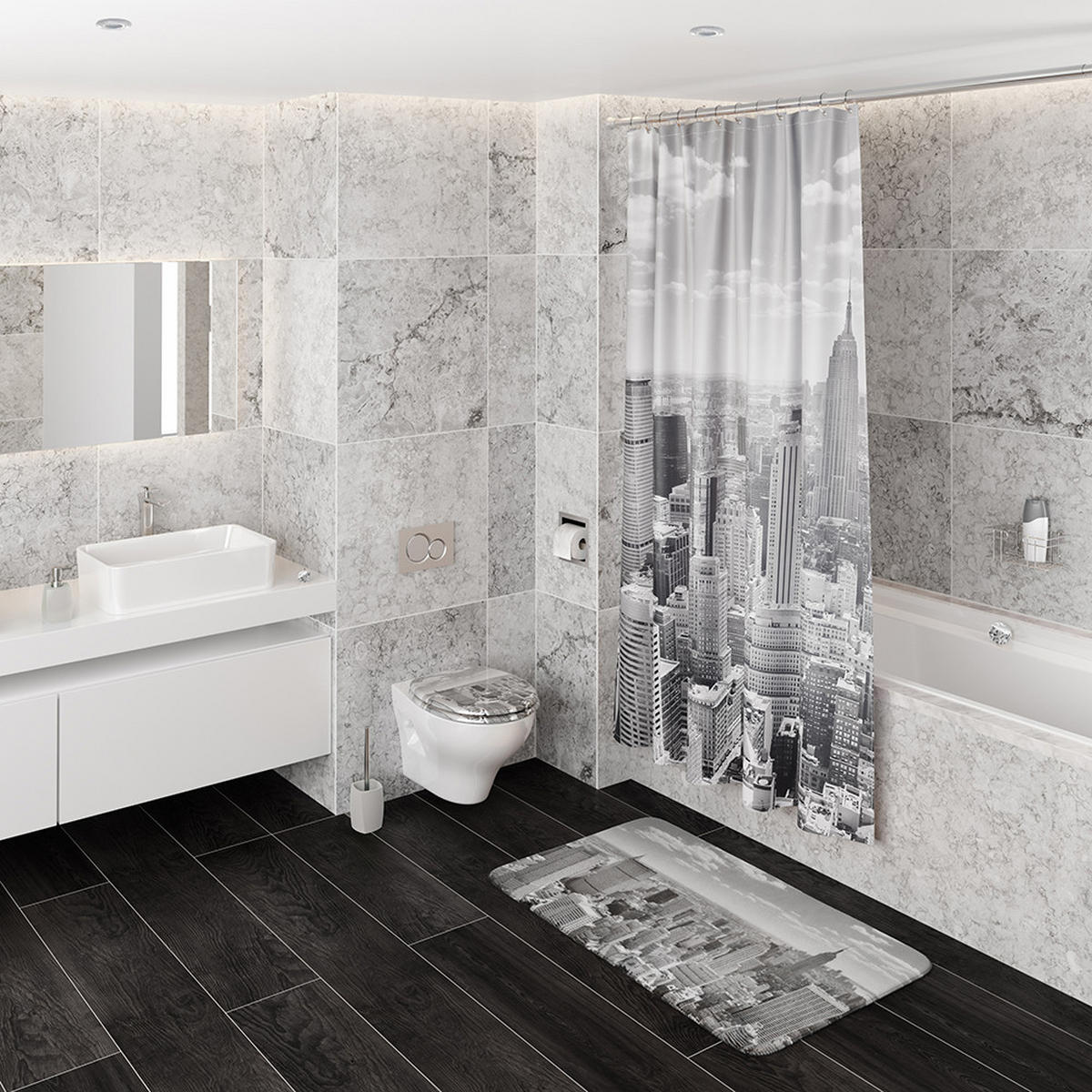 WC-SITZ Absenkautomatik Skyline New York - Grau, Holzwerkstoff (38/6/47cm) - Sanilo