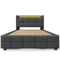 POLSTERBETT 90/200 cm Grau mit LED-Beleuchtung und 2 Schubladen, Ohne Matratze - Grau, Holz/Textil (90/200cm) - Oxeza