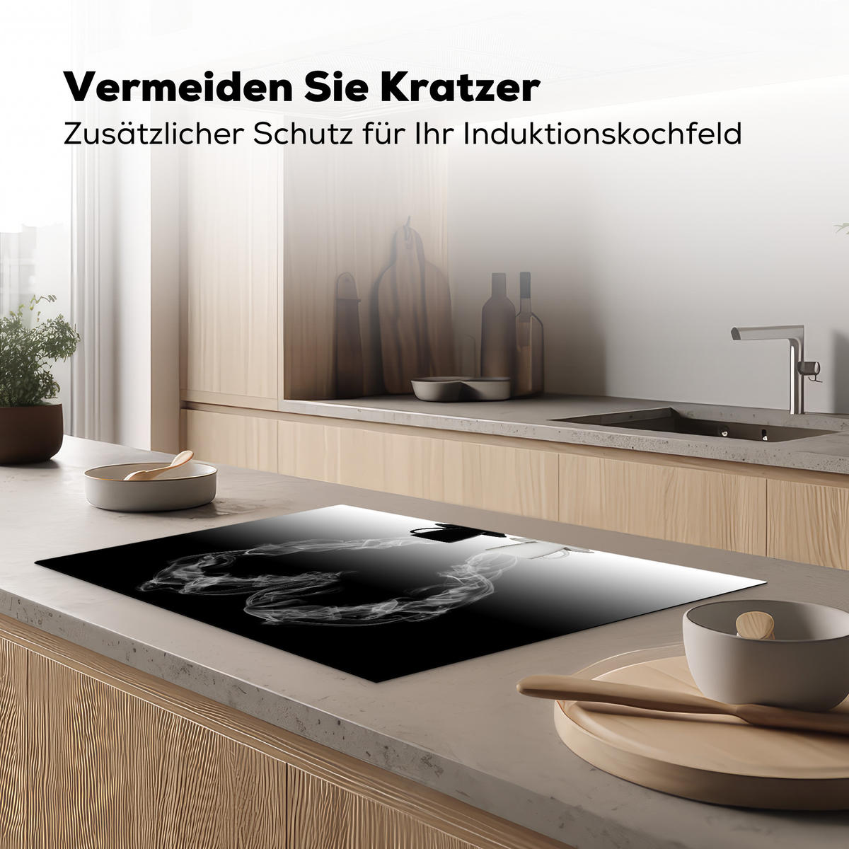 HERDABDECKPLATTE Kaffee - Herz - Schwarz und weiß - Tassen 77x51 cm - Weiß, Kunststoff (77/51/0.2cm) - MuchoWow