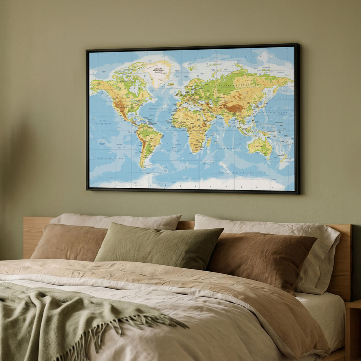 LEINWAND Bilder mit Rahmen - Weltkarte - Statistisch - Blau - Erde - Bildung - 90x60 - Blau, Textil (90/60cm) - MuchoWow