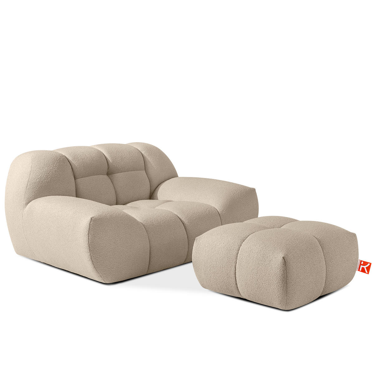 POUF VENA Bouclé, Beige - Sandfarben, Holz/Textil (65/38/65cm) - KONSIMO®