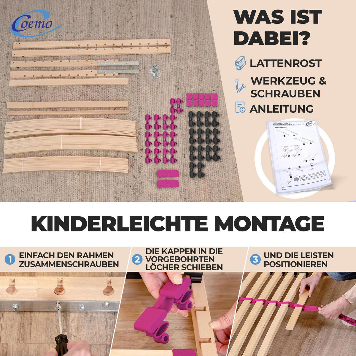 LATTENROST PINK DREAM 80 x 200 cm starr, Selbstmontage - Naturfarben, Holz (80/200cm) - Coemo