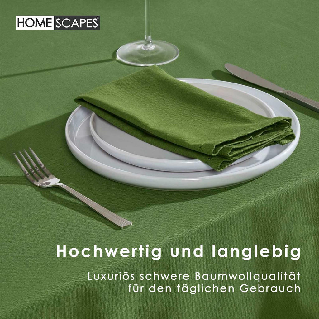 Thumbnail - Homescapes Tischdecke, Olivgrün, Textil, Uni, Rechteckig, 137x228 cm, Oeko-Tex®, Wohntextilien, Tischwäsche, Tischdecken