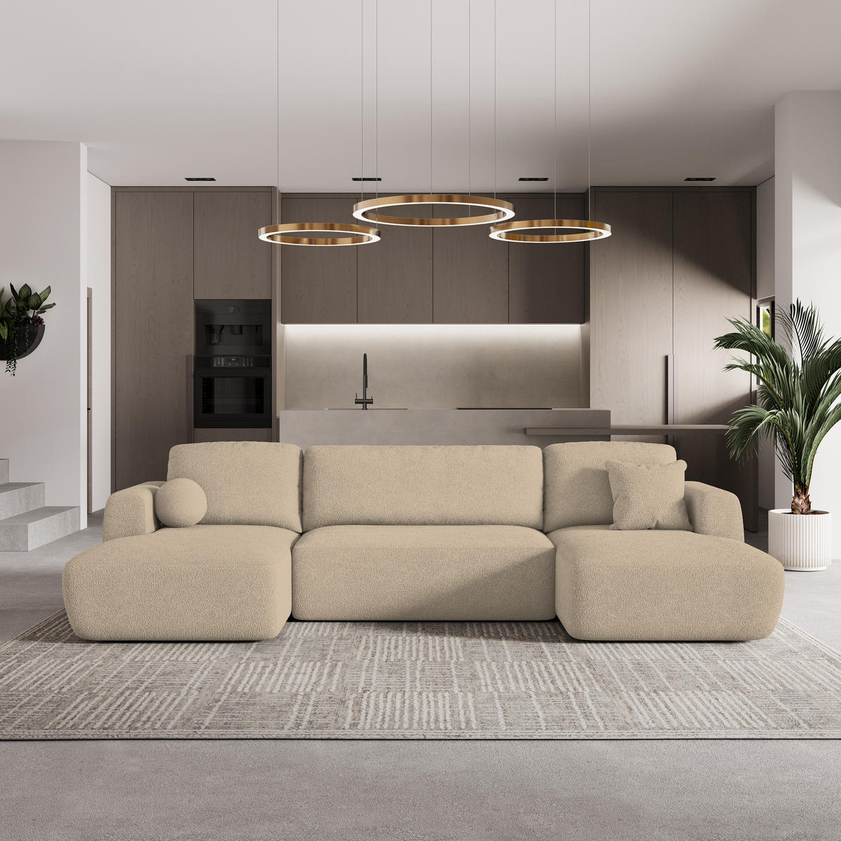 ROHOVÁ SEDAČKA SENTUM krémová - černá/krémová, dřevo/textil (330/148cm) - MASSENO