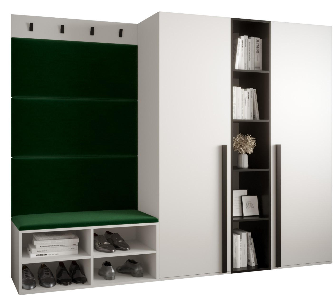Möbel Kryspol Garderoben-Set Weiß, Waldgrün 214x184x42 cm