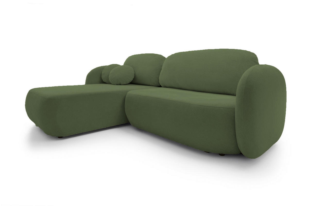 ECKSOFA OLIO L-Form Schlaffunktion mit Bettkasten, lose Rückenkissen, freistehend, LINKS 174x248 cm Green - Grün, Holz/Textil (174/248cm) - DomoHome