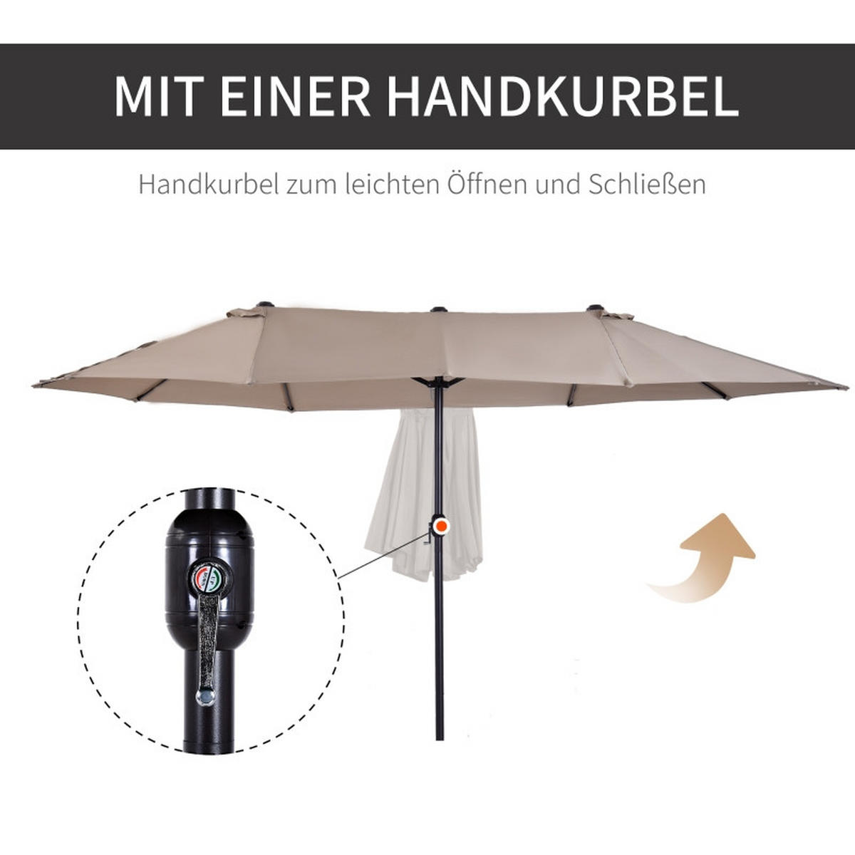 SONNENSCHIRM Doppelsonnenschirm Handkurbel Hellkaffee - Braun, Metall (270/460cm) - ComfortXL