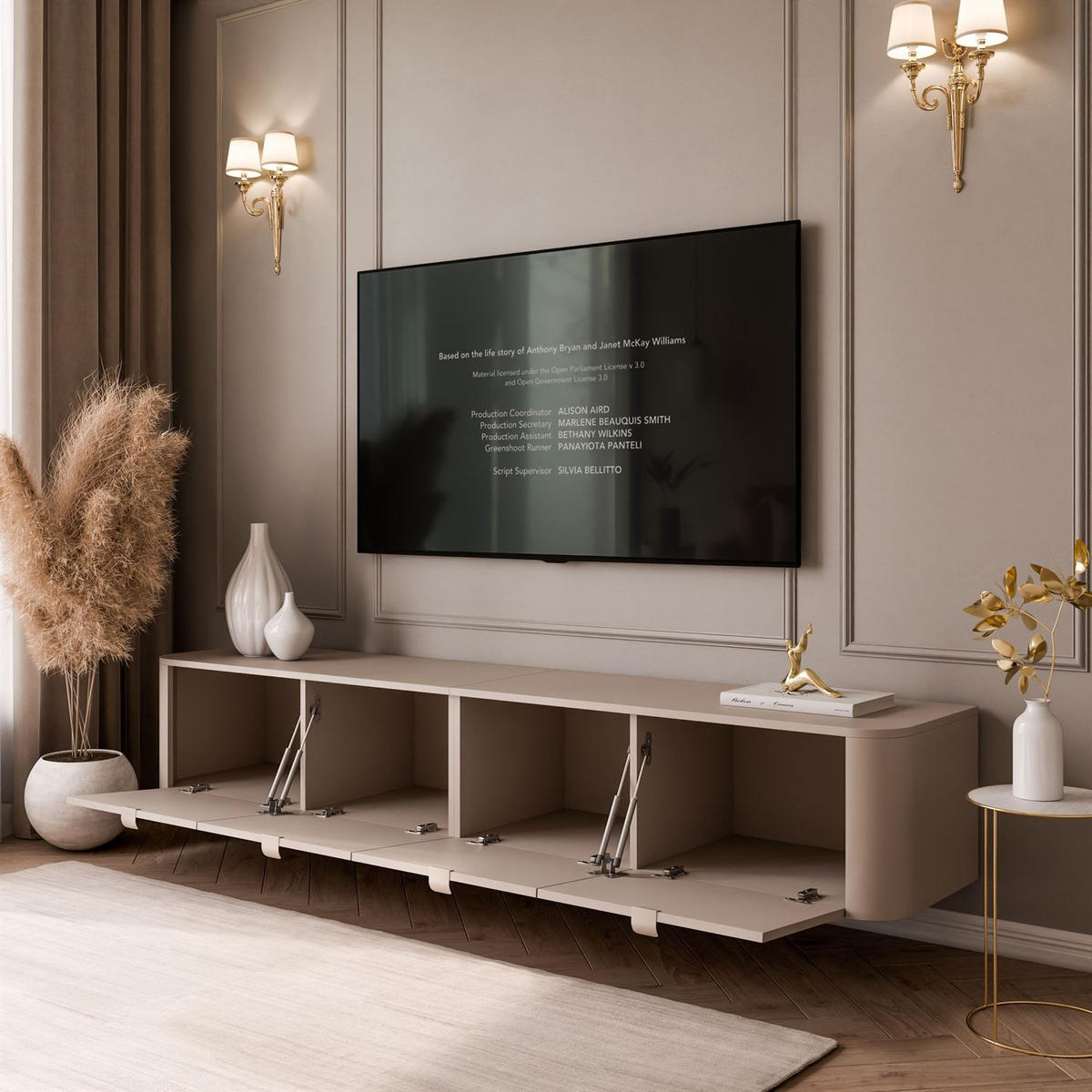 TV-HÄNGESCHRANK CELESTE mit LED-Beleuchtung, Kaschmir Griffe - Kaschmir, Holzwerkstoff (200/33.5/40cm) - Lookway