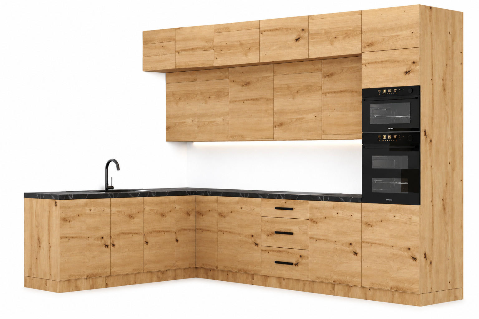 ECKKÜCHE 330 x 230 cm – Nexa K105-G330 – in Woodline / Matt - Schwarz/Eiche Artisan, Holz/Metall (330/212/58cm) - ROYAL24_MARKT
