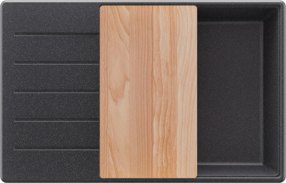 SPÜLBECKEN Kopenhagen, 2-er set Anthrazit 78/50 cm 1 Becken + Ablauf-Set + Schneidebrett ab 60er Unterschrank - Chromfarben/Anthrazit, Kunststoff (78/20/50cm) - Primagran