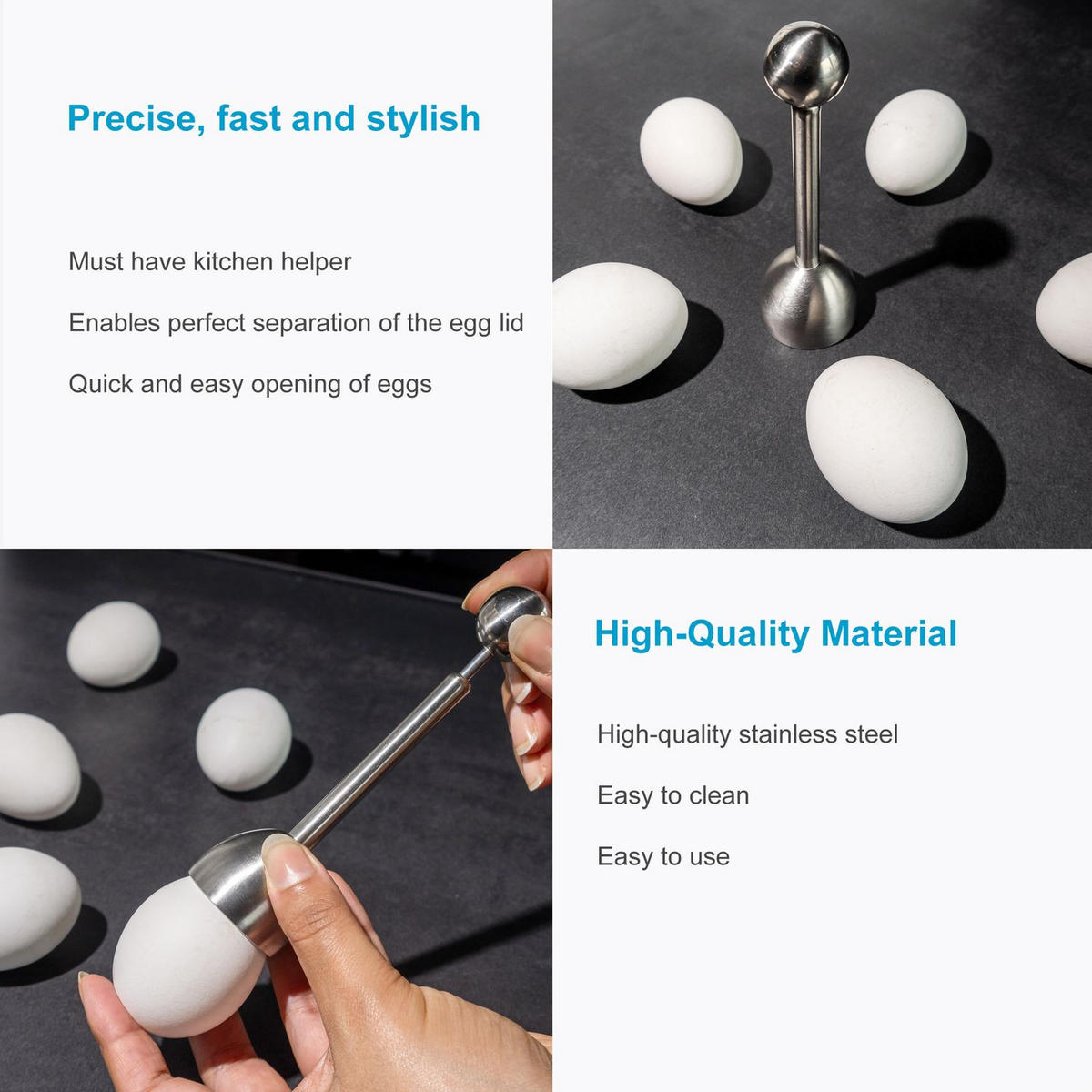 EIERKÖPFER aus Edelstahl - Silberfarben, Metall (3.5/13.5/4cm) - Intirilife