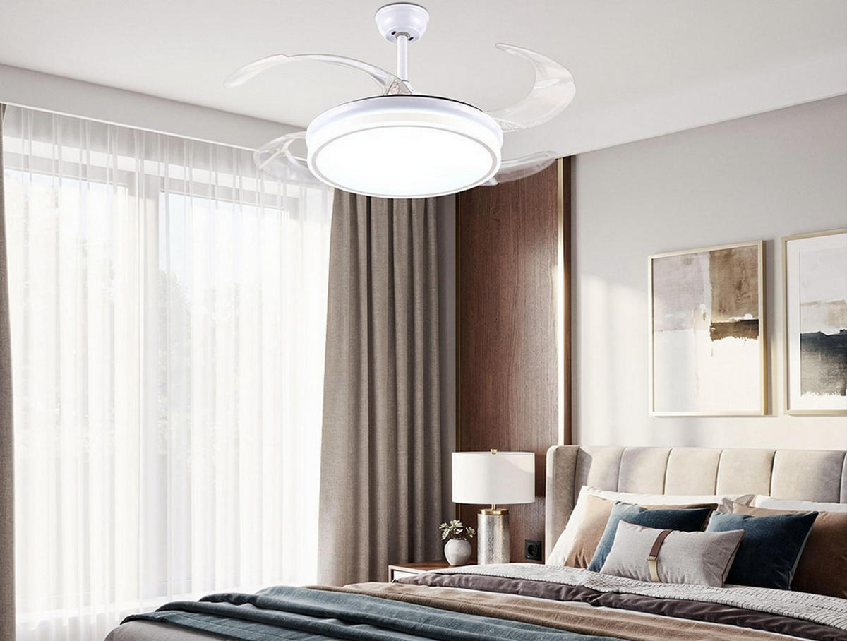 LED-DECKENLAMPE Weiß mit integriertem Ventilator 60 W - Weiß, Kunststoff (45/107/107cm) - Purline