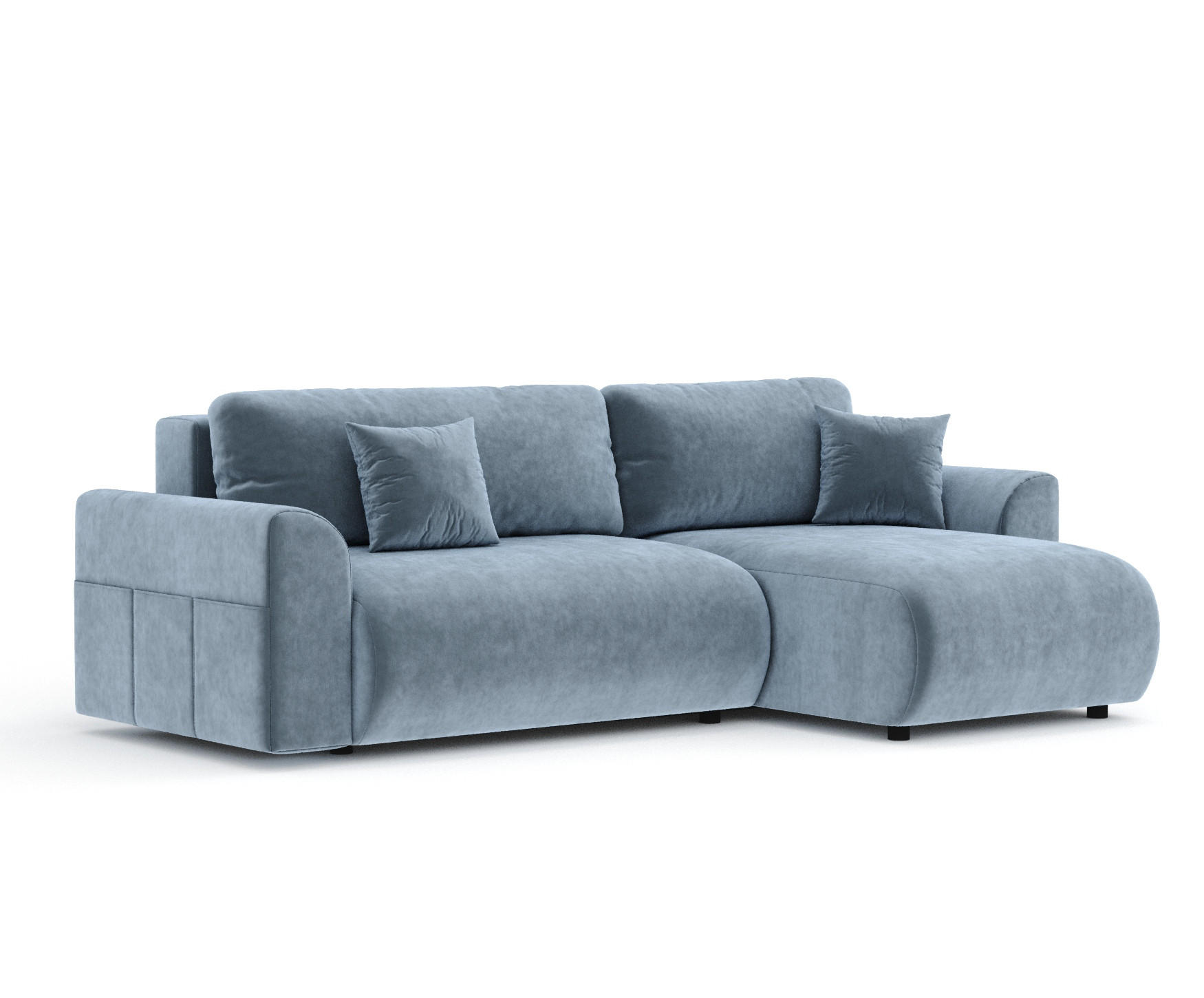 ECKSOFA MIT SCHLAFFUNKTION Bodega Blau Grau Samtstoff - Blaugrau/Schwarz, Holz/Holzwerkstoff (235/138cm) - Maison de Reve