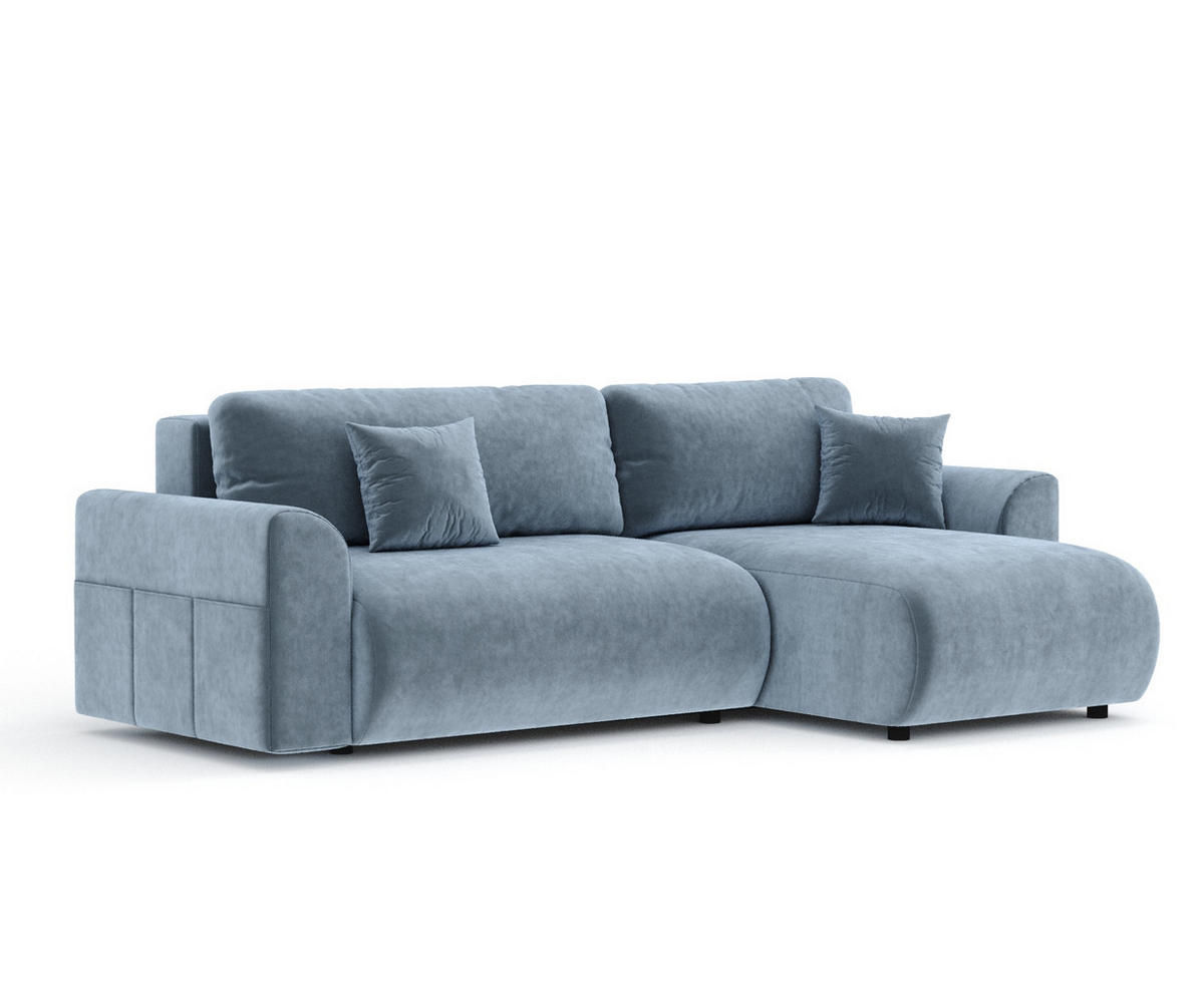 ECKSOFA MIT SCHLAFFUNKTION Bodega Blau Grau Samtstoff - Blaugrau/Schwarz, Holz/Holzwerkstoff (235/138cm) - Maison de Reve
