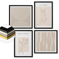 WANDBILDER 4er-Set - 50x50 cm & 40x60 cm Schwarzer Rahmen - Eine Sammlung minimalistischer Formen - Schwarz, Kunststoff (50/50cm) - ArtPrintCave