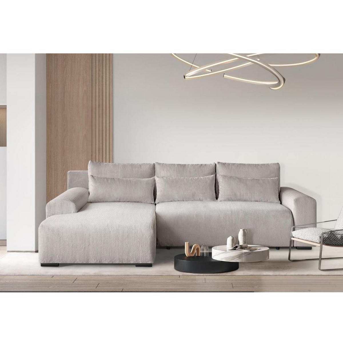 ECKSCHLAFSOFA Benny cappuccino links - Schwarz/Cappuccino, Kunststoff/Textil (271/185cm) - Beautysofa