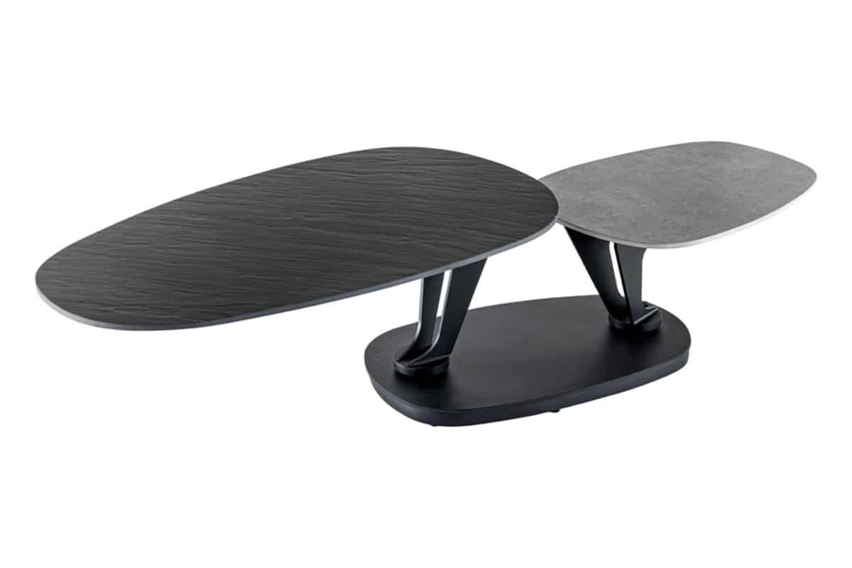 COUCHTISCH MOVEMENT Beton rund Grau|Schwarz 160cm - Goldfarben/Schwarz, Naturmaterialien/Keramik (110/160/40cm) - riess-ambiente