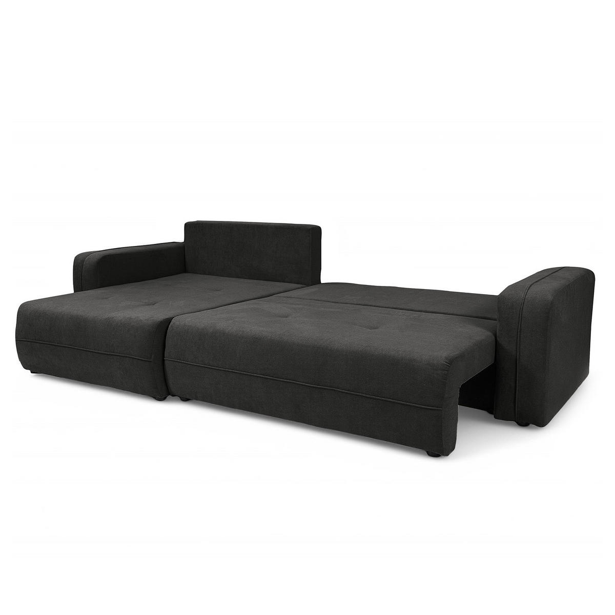 ECKSOFA mit Schlaffunktion - 272 cm - Anthrazit/Schwarz, Kunststoff/Textil (272/145cm) - home24