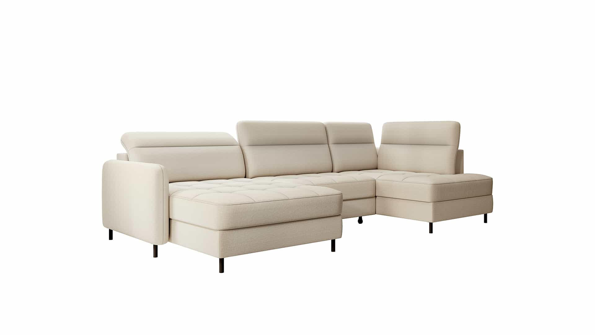 WOHNLANDSCHAFT mit Schlaffunktion und Bettkasten, verstellbare Kopflehnen - Beige/Schwarz, Textil/Metall (306/100/165cm) - Eltap