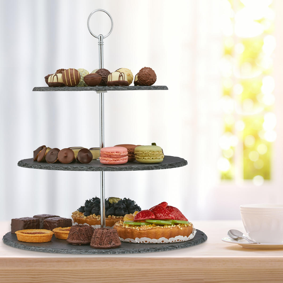 ETAGERE - Anthrazit, Stein/Metall (30/34cm) - Relaxdays