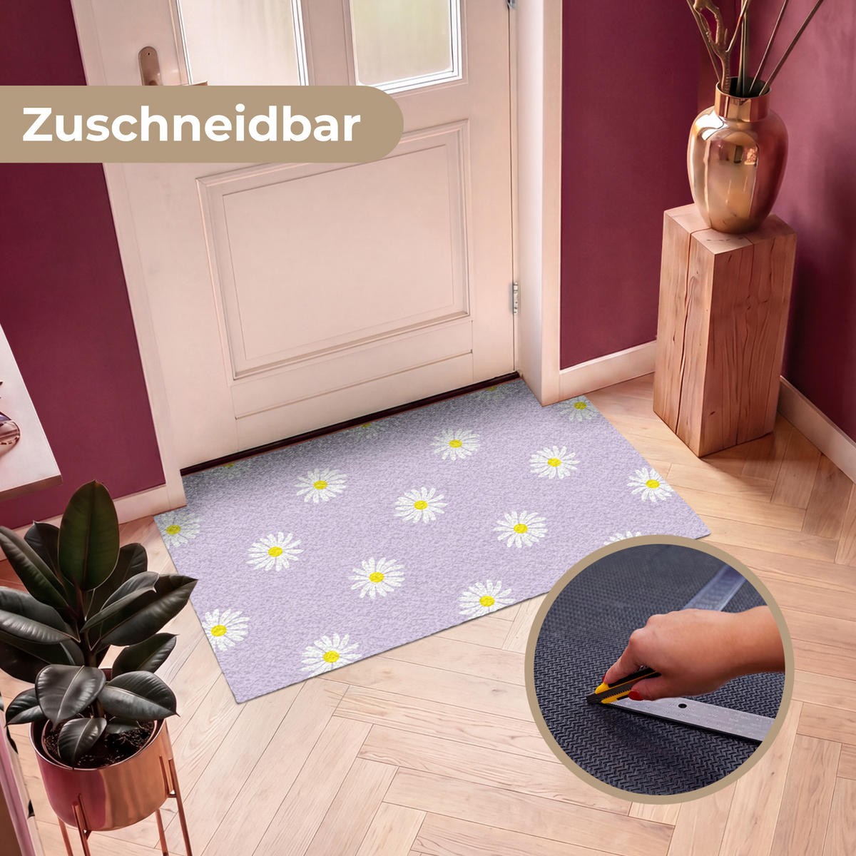 ROHOŽKA Sedmikrásky - pastelové - bílé - fialové - květiny 120x80 cm - šeříková, textil/umělá hmota (120/0.4cm) - MuchoWow