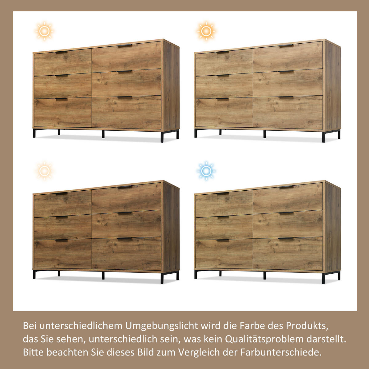 KOMMODE in Dunkle Eichefarben Sideboard mit 6 Schubladen für Schlafzimmer und alle Wohnräume, B120/T40/H76 cm - Eichefarben/Schwarz, Holzwerkstoff/Metall (120/76/40cm) - STILVORA