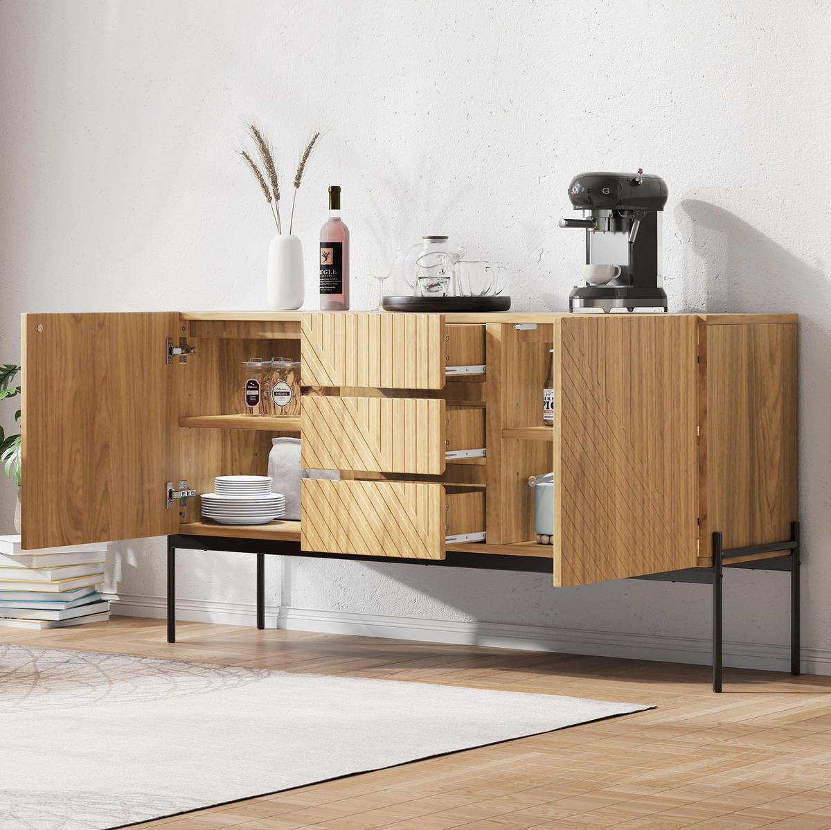 SIDEBOARD 140/40/75 cm Naturfarben aus Spanplatte mit höhenverstellbaren Einlegeböden - Naturfarben, Holzwerkstoff (40/75/150cm) - OKMYHOME