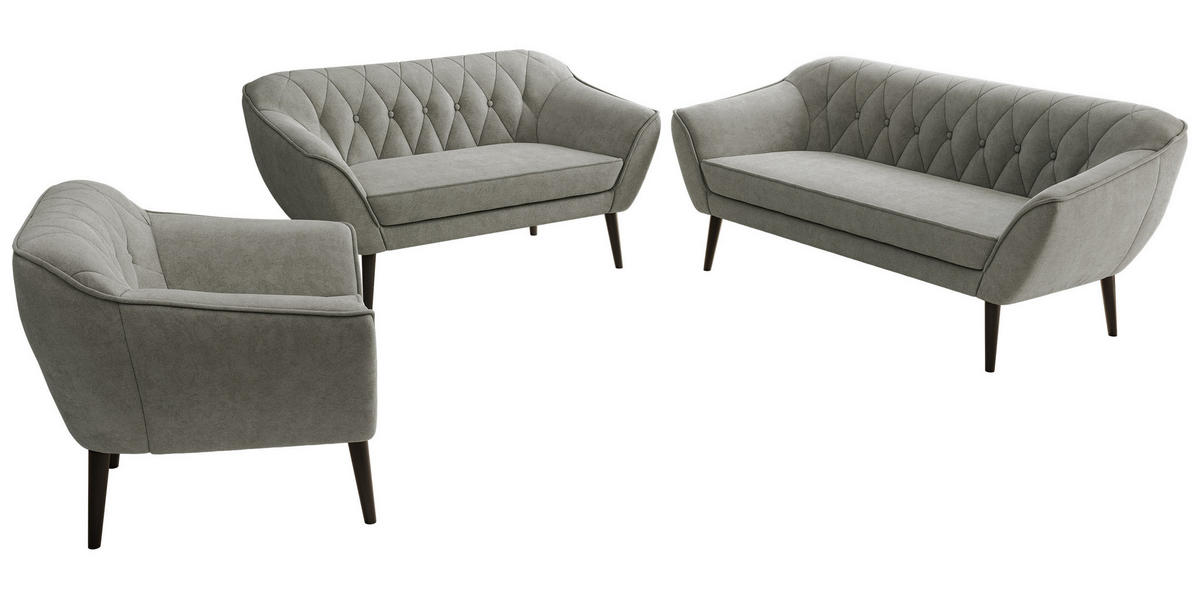 SEDACIA ZOSTAVA 3+2+1 PIRS - Sivá Štruktúrovaná látka - Čierne nohy - čierna/sivá, kompozitné drevo/textil (180/75/74cm) - MKS
