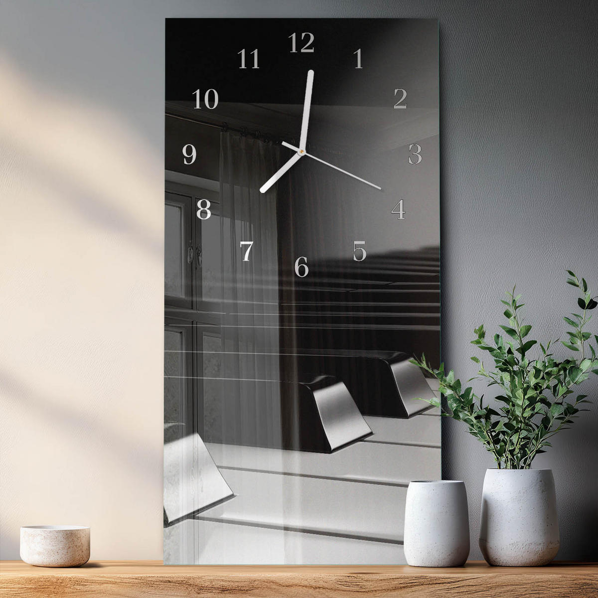 WANDUHR 30x60 cm - Abstraktion - Grau, Glas (30/60/0.4cm) - TULUP