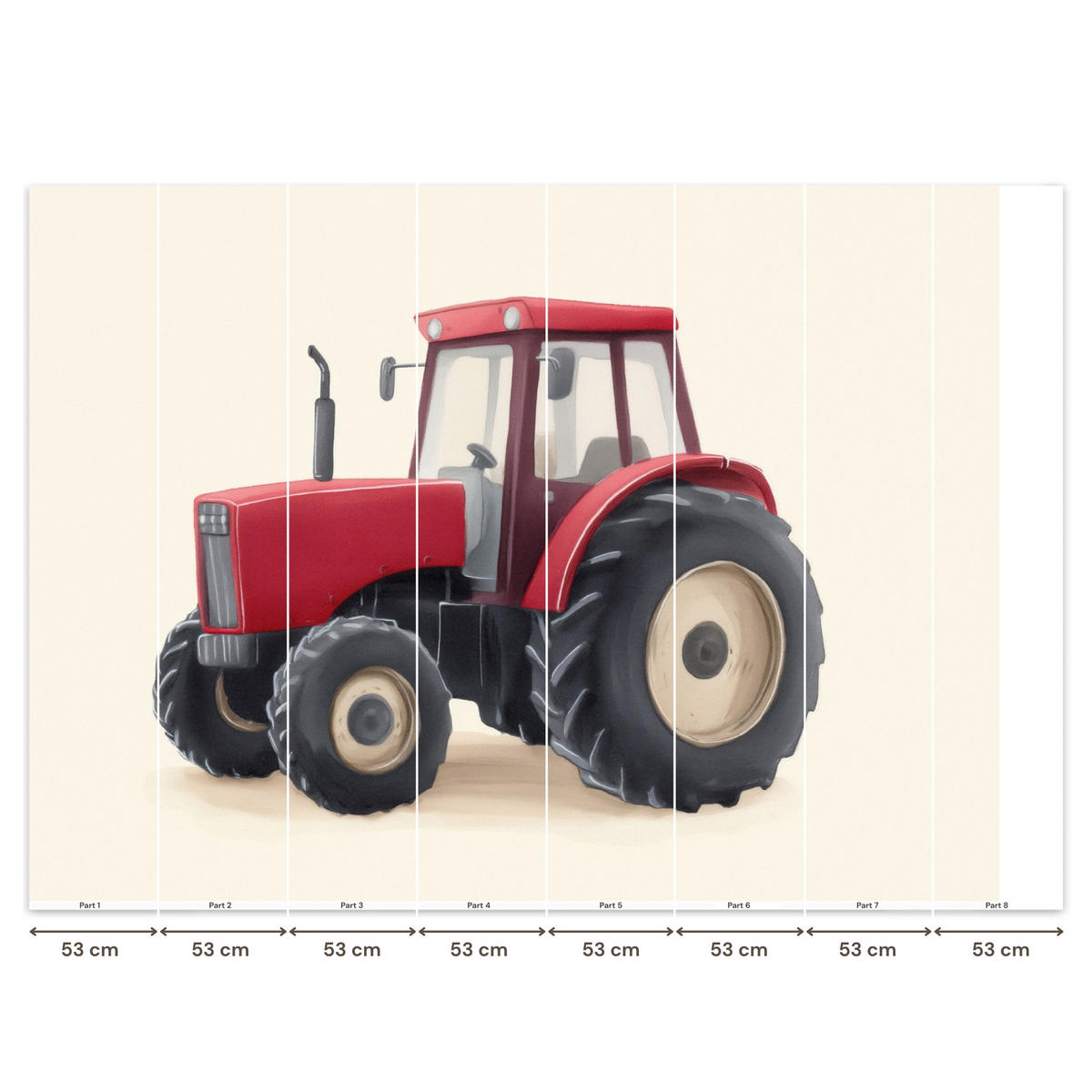 KINDERTAPETE - Traktor - Minimalistisch - Illustration - Rot - 400x300 cm - Rot, Papier (400/300cm) - OnlyWow