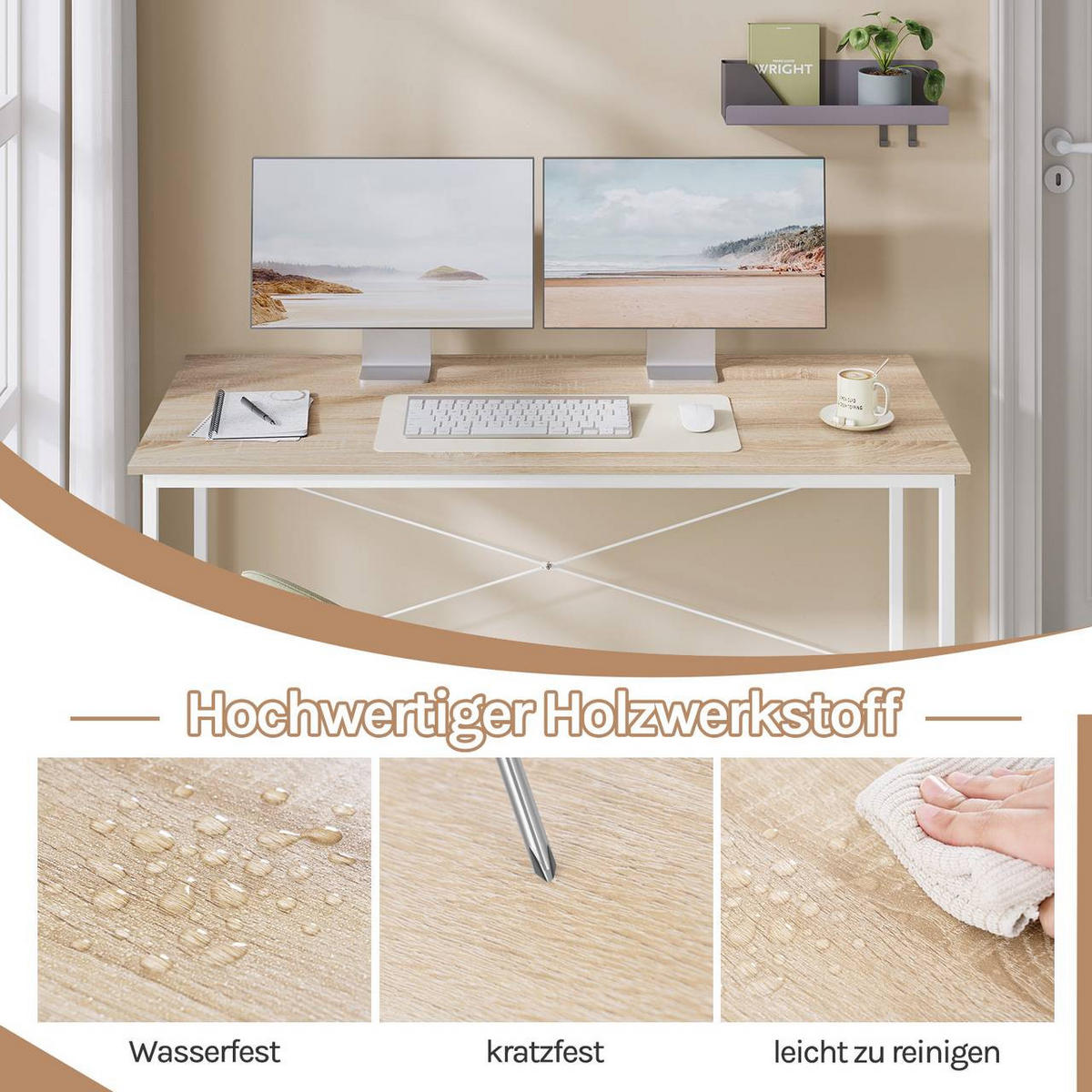 SCHREIBTISCH mit Metallgestell, 140x60x75 cm, Helle Eiche - Eichefarben/Schwarz, Holzwerkstoff/Metall (60/140/75cm) - Woltu