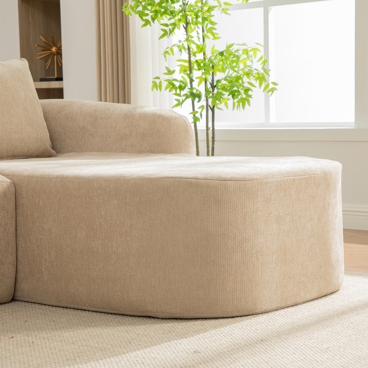 ECKSOFA Chenille Hellkhaki mit Kissen - Hellbraun, Textil (270/172cm) - WISHDOR