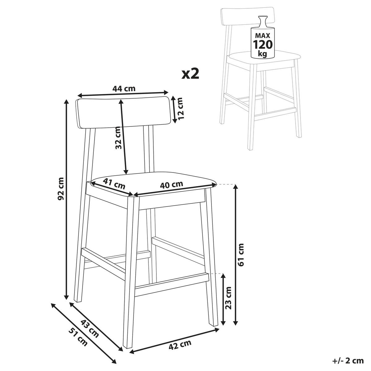 BARHOCKER 2er-Set Schwarz Isanti - Schwarz/Grau, Holz (44/92/51cm) - Beliani