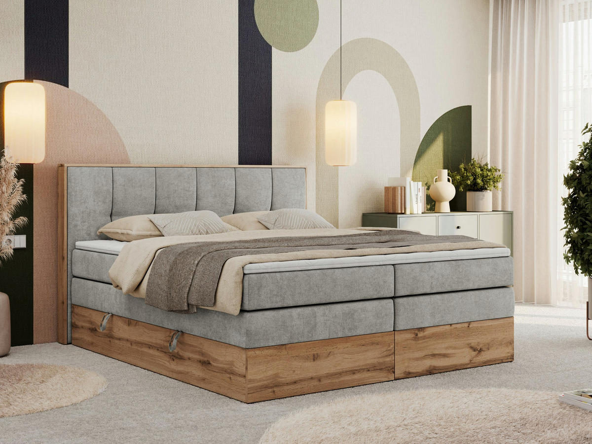 BOXSPRINGBETT ALBERO 1 KING 140/200 Hellgrau Strukture - H3 - Hellgrau, Holz/Textil (140/200cm) - MKS