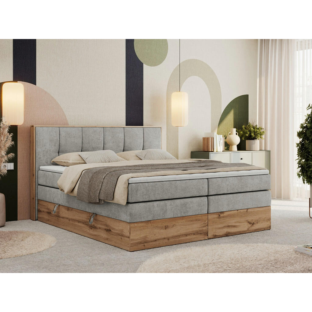 Thumbnail - MKS Boxspringbett, Hellgrau, Textil, 2-Sitzer, H3, Rechteckig, 140x200 cm, Oeko-Tex®, Schlafzimmer, Betten, Boxspringbet...