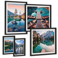BILDER SET 5er Set - 50x50 cm & 20x30 cm & 40x60 cm Schwarzer Rahmen - Pfad Wald Wasserfall Vegetation - Schwarz, Kunststoff (40/60cm) - TULUP