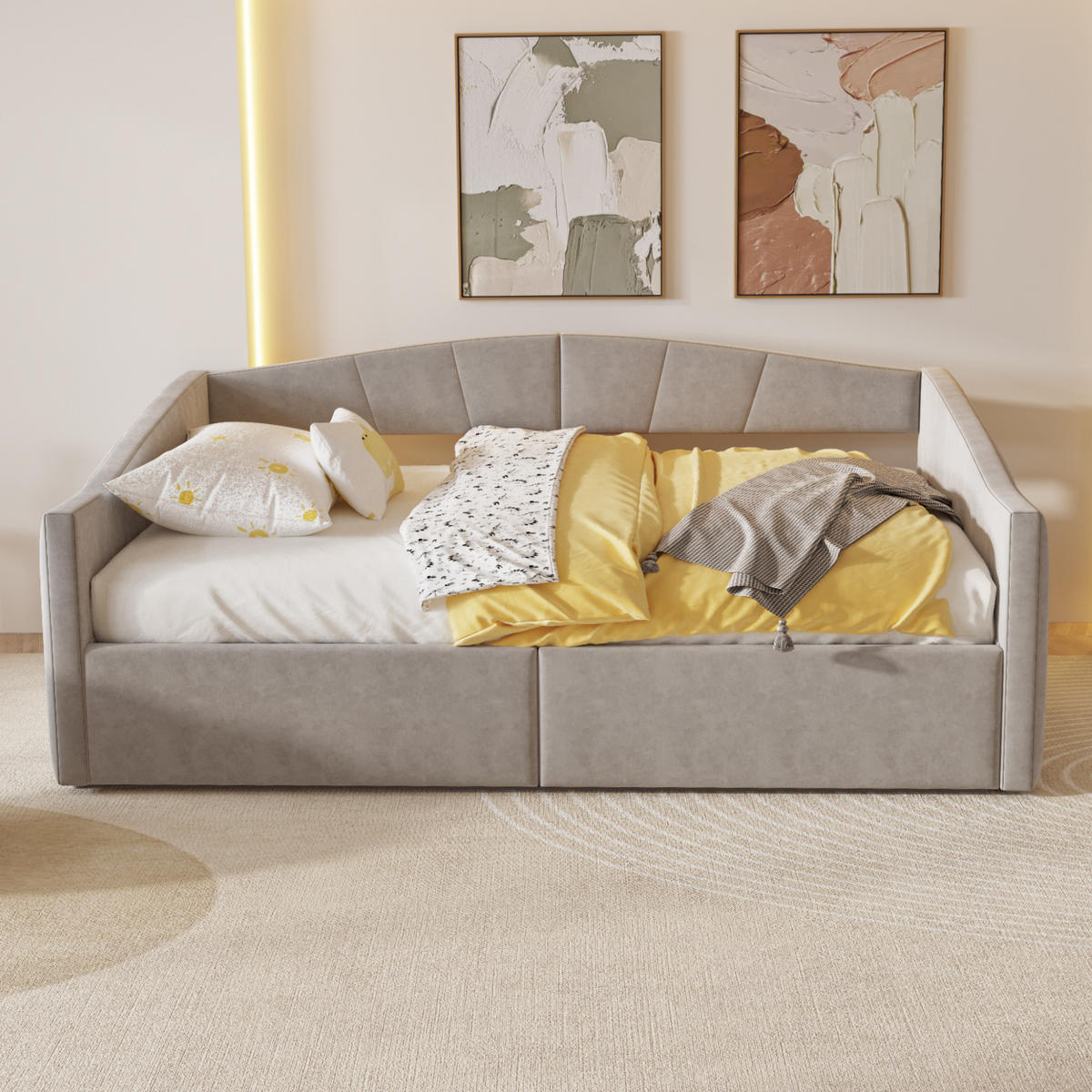 POLSTERBETT 140x200 cm Stauraum Samt hellgrau - Hellgrau, Textil (140/200cm) - LEBENLANG