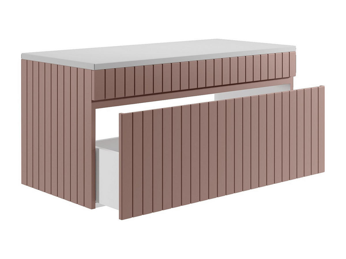 WASCHBECKENUNTERSCHRANK hängend mit Aufsatzplatte - Streifen-Optik - Rosa - 100 cm - SATARA - Pink, Holz (100/46/46cm) - Vente-Unique