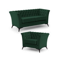 SITZGARNITUR 2+1 Chesterfield Whitby Flaschengrün Samt mit schwarzen Füßen - Dunkelgrün/Schwarz, Holz/Textil (175/78/82cm) - S-Style Möbel