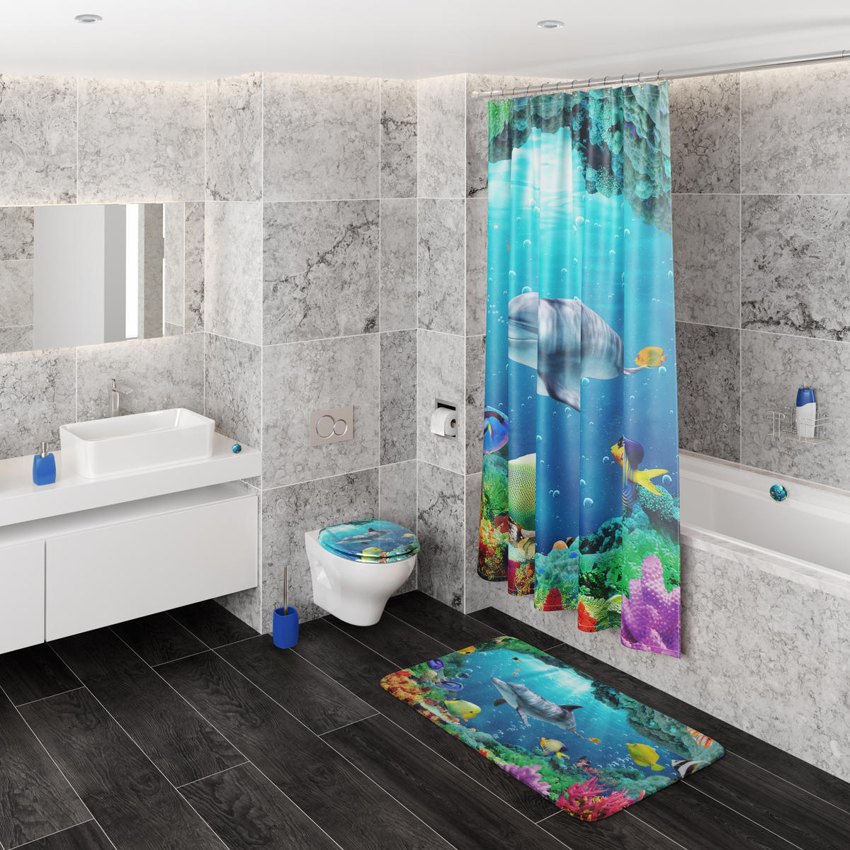 WASCHBECKENSTÖPSEL Delphin - Blau, Kunststoff/Metall (4/7/7cm) - Sanilo