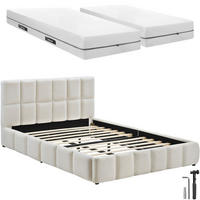 BETTSET , 250 kg Belastbarkeit, bodenschonende Kunststofffüße, Teddy creme - Creme, Holz (180/200cm) - tectake