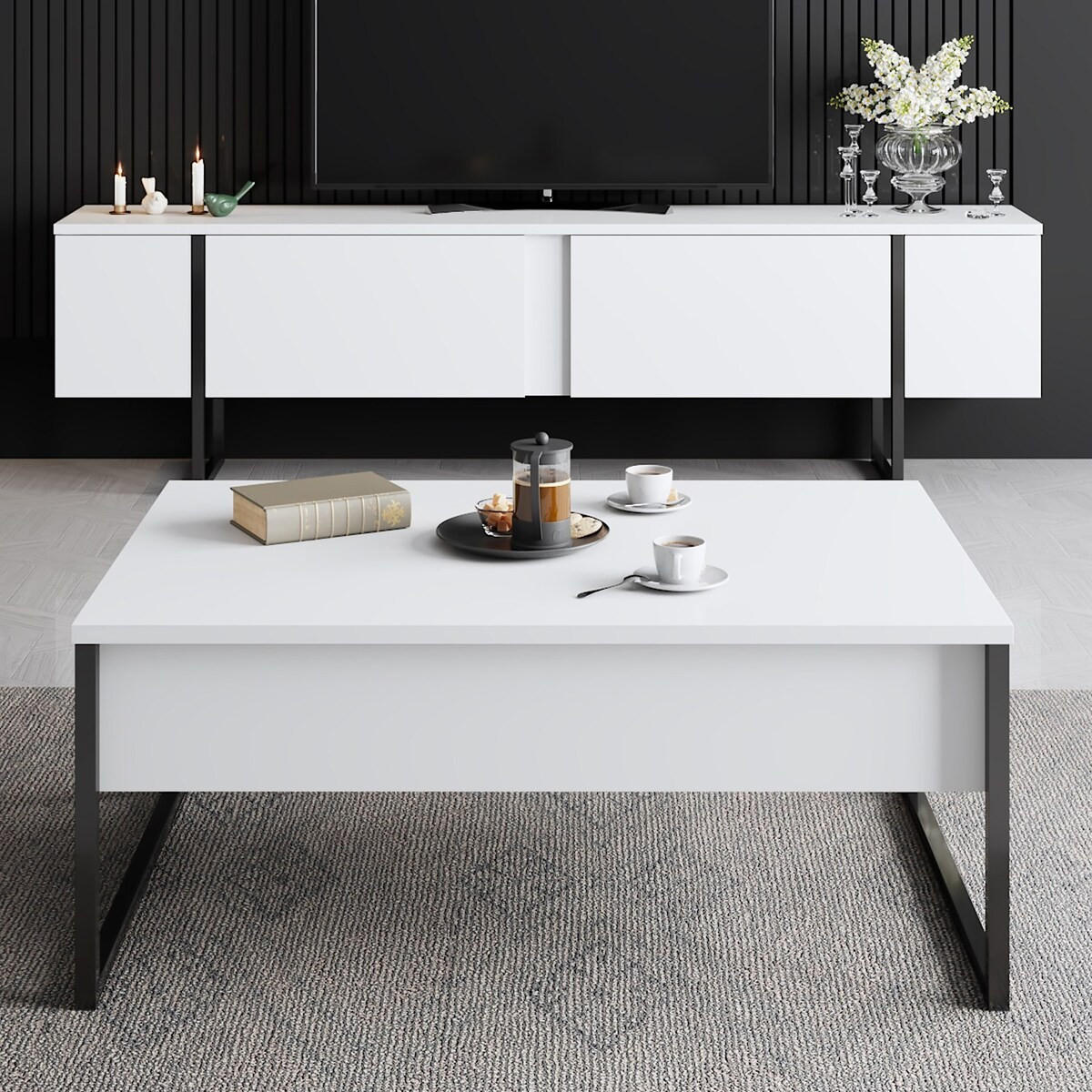 TV-MÖBEL mit 2 Klapptüren Luxe 180/30/50 cm - Weiß, Holzwerkstoff (180/50/30cm) - Calicosy