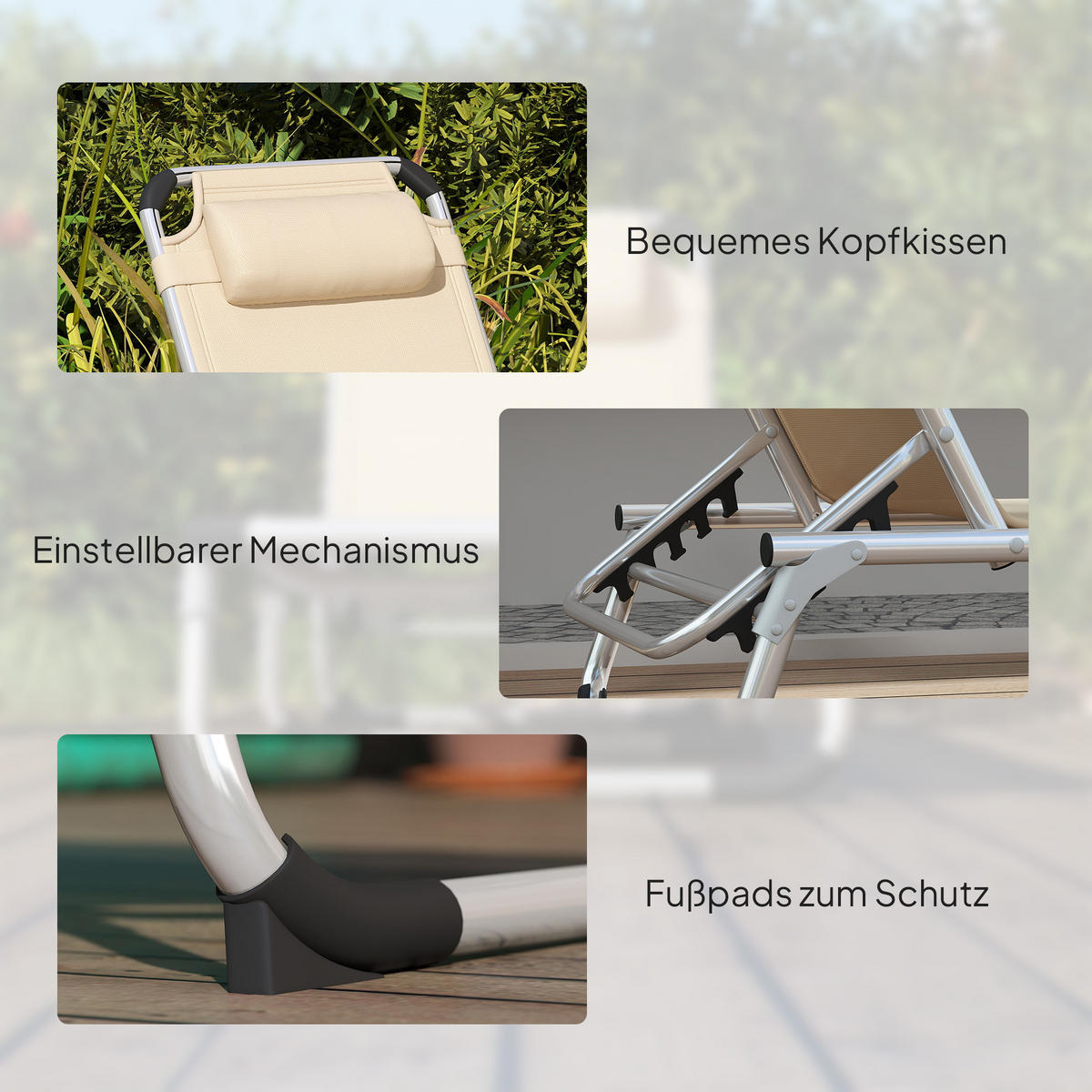 SONNENLIEGE DE-07652 faltbar, 4-stufig verstellbar Beige - Beige, Metall (60/76/165cm) - ComfortXL