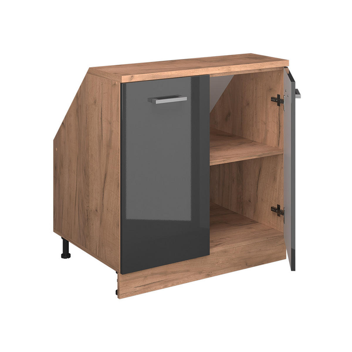 WARDROBE FOR SLOPING CEILING Rion Antracit visokog sjaja 80 x 81.6 cm s 2 vrata, korpus ormara dubine 60 cm - hrast medunac/crna visoki sjaj, drvni materijal (80/83.8/60cm) - Vicco
