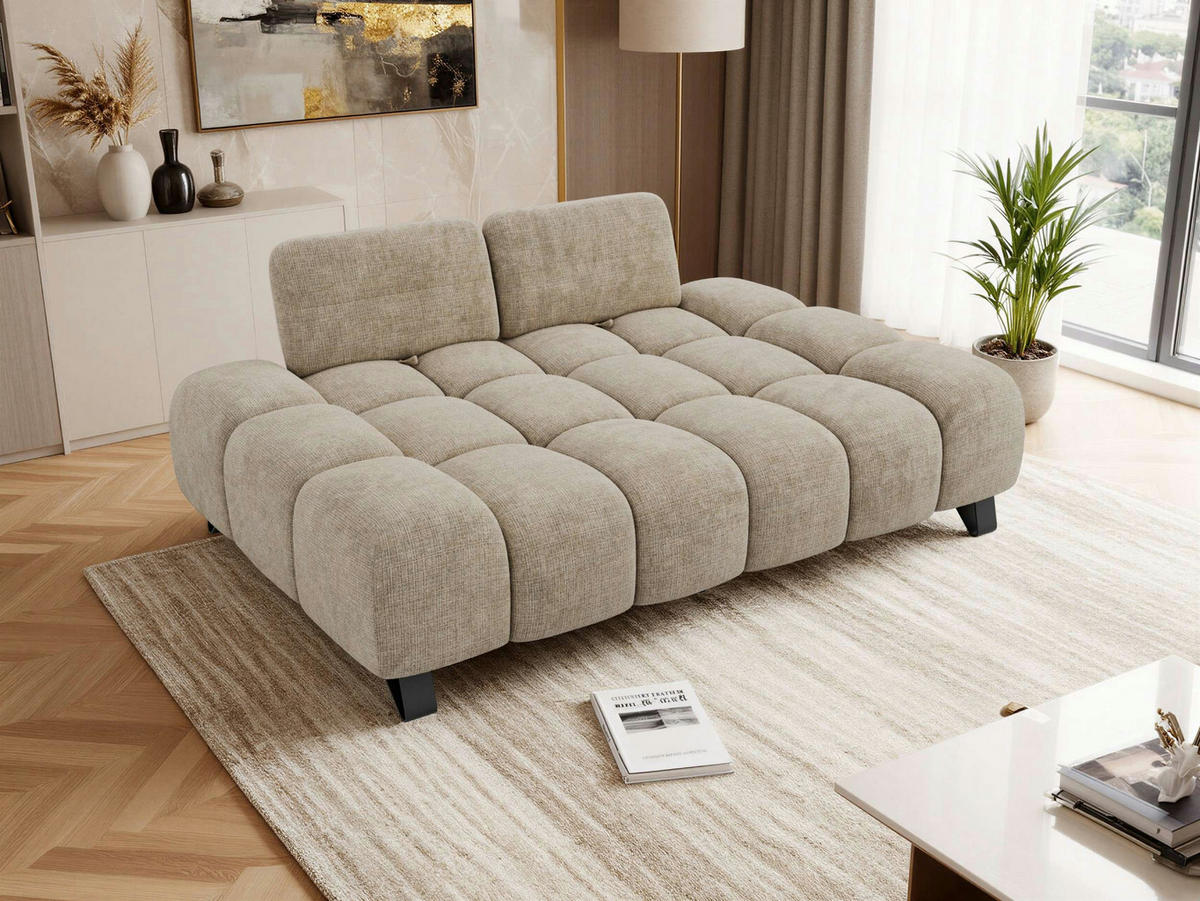TROJMIESTNA POHOVKA NERANO - Béžová tkaná ženilka - čierna/béžová, kov/textil (220/88/146cm) - MKS
