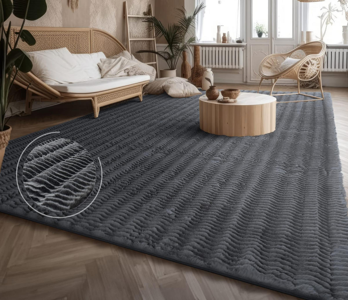 HOCHFLORTEPPICH Rauten Anthrazit 60 x 100 cm - Anthrazit, Kunststoff (60/100cm) - TT Home