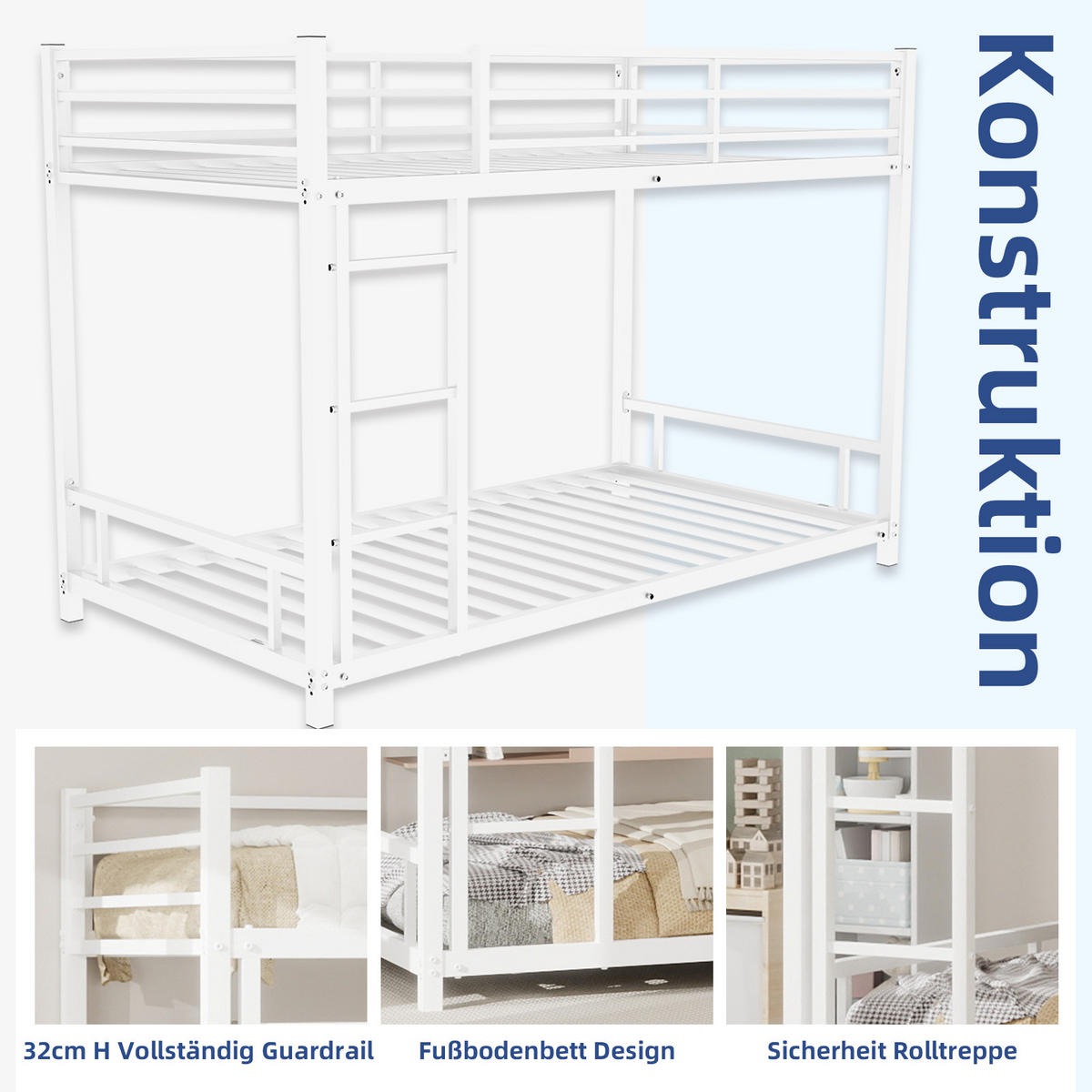 ETAGENBETT Metall-Etagenbett Schwarz - Weiß, Metall (90/190cm) - ComfortXL